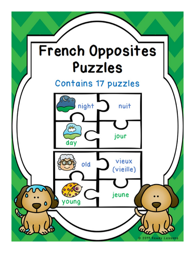 Core French Primary Antonyms Opposite Words Game Puzzles FSL Activity