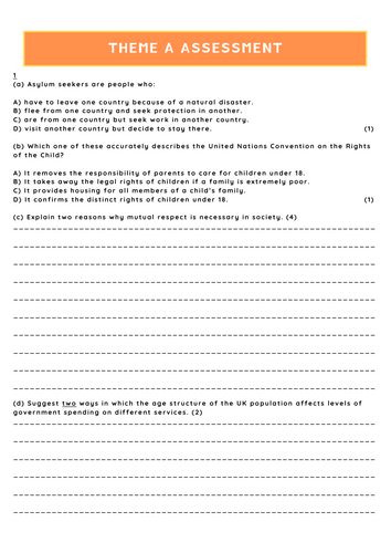 Edexcel Citizenship Theme A Assessment