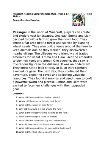 Year 3 & 4 Minecraft Immersive Read and Creative Write Week Project ...