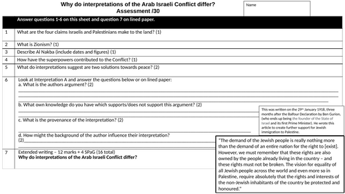 Arab-Israeli Conflict Unit of Work | Teaching Resources