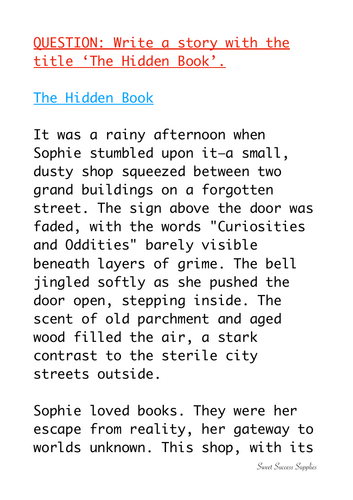 IGCSE English Language: Write a story with the title ‘The Hidden Book ...