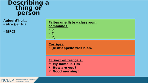 NCELP Year 7 French - Tiered Starters (Half-term 1 - 14 starters)