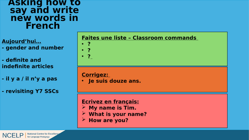 NCELP Year 8 French - Tiered Starters (Half-term 1 - 14 starters)