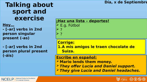 NCELP Year 9 Spanish - Tiered Starters (Half-term 2 - 14 starters)