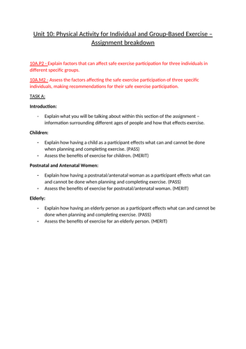 BTEC Level 3 Sport and Exercise Science - Unit 10: Physical Activity ...