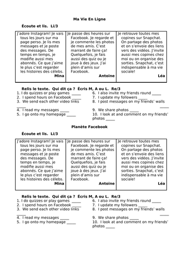 NEW GCSE French Pearson Edexcel Module 1 Unit 1 Ma Vie En Ligne