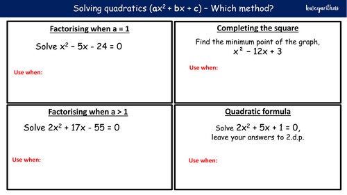 Solving quadratics - Cheat sheet | Teaching Resources