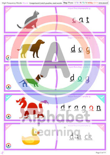 High frequency words Read/match - Nouns (Sound out words) | Teaching ...