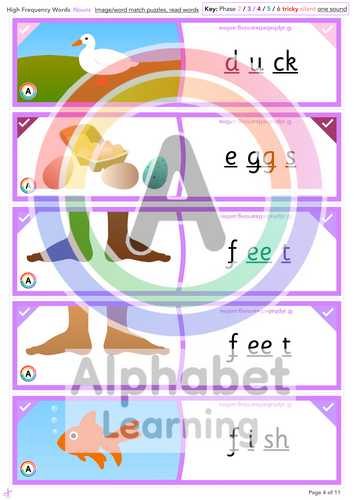 High frequency words Read/match - Nouns (Sound out words) | Teaching ...