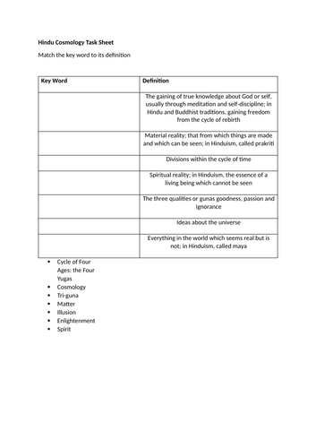 Hinduism GCSE Cosmology - The Universe | Teaching Resources