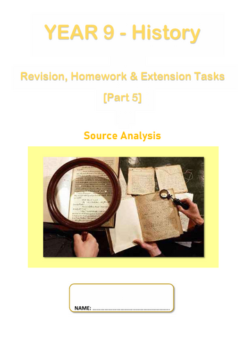 Source Analysis Homework Booklet | Teaching Resources