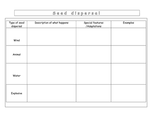 Year 8 - Reproduction - L4 Seed dispersal (worksheet) | Teaching Resources