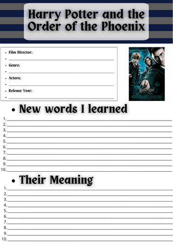 ESL Movie Guide Worksheets on "Harry Potter and the Order of the ...