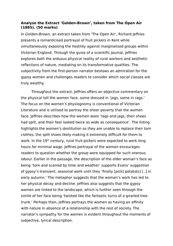 Eduqas Unseen Prose - 'Golden-Brown' Model Essay | Teaching Resources