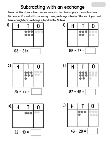 Subtraction with regrouping practice worksheets for second grade math