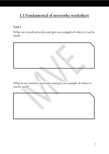 Wired and Wireless networks worksheet