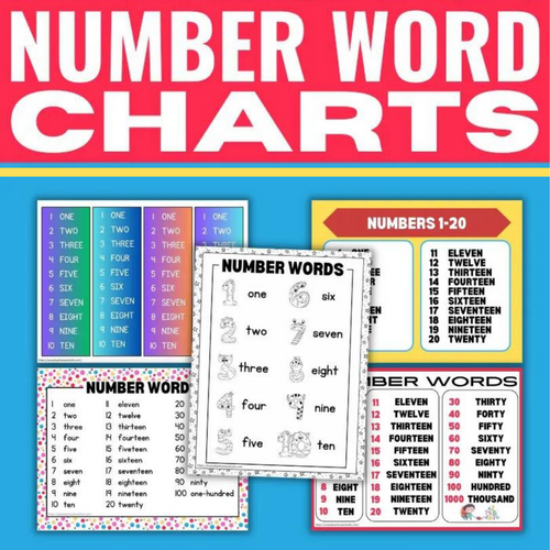Printable Number Word Charts Learn to Write and Read Numbers in Words