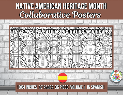 Spanish Native American Heritage Month Collaborative Poster Coloring ...