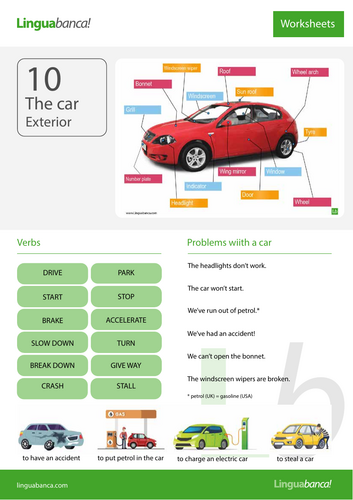 The car in English - A4 vocabulary worksheet | Teaching Resources