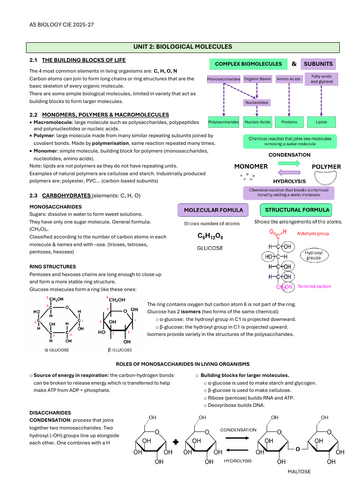 Biomolecules AS BIO REVISION GUIDE | Teaching Resources