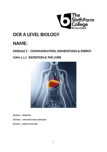 OCR A Level biology A H420 The Liver | Teaching Resources
