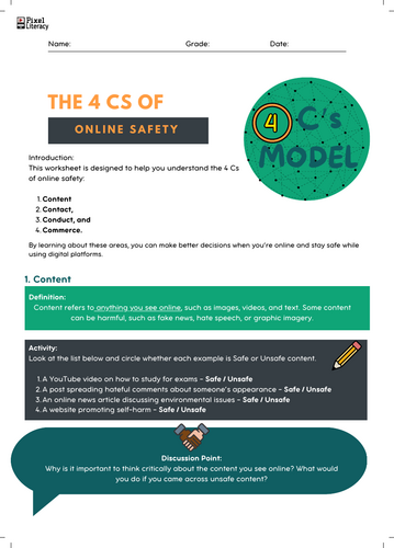 The 4 Cs of Online Safety Worksheet ( with Answer Key) | Teaching Resources