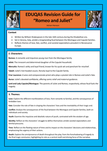 Eduqas GCSE Romeo and Juliet Revision Guide | Teaching Resources