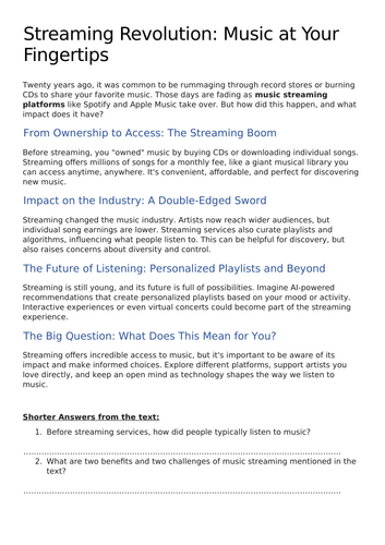 KS3 Music Cover - The Music Streaming Revolution | Teaching Resources