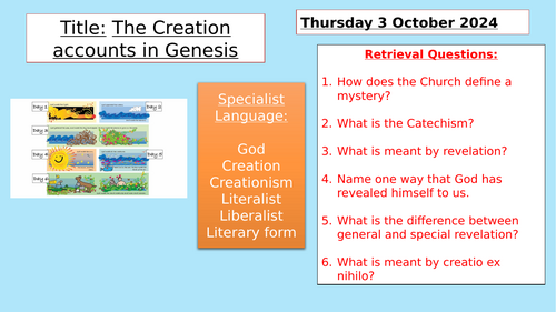 Y7 NEW KS3 CATHOLIC RED: CREATION ACCORDING TO GENESIS LESSON