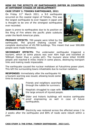 Causes, effects, and responses to tectonic hazards