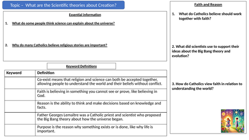 Y7: NEW KS3 CATHOLIC RED: Creation and Covenant - Catholic Responses to Scientific Theories Lesson