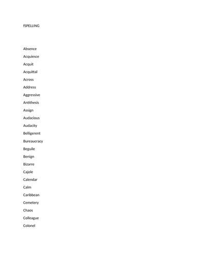 Teaching Resource: TEFL: Ambitious English Language Spelling List ...