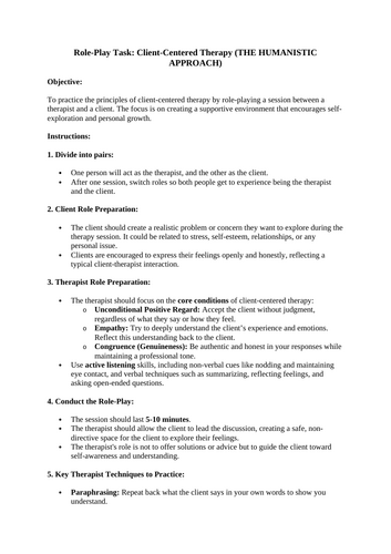 Role Play - Client Centered Therapy (The Humanistic Approach) for A-Level Psychology AS/A2