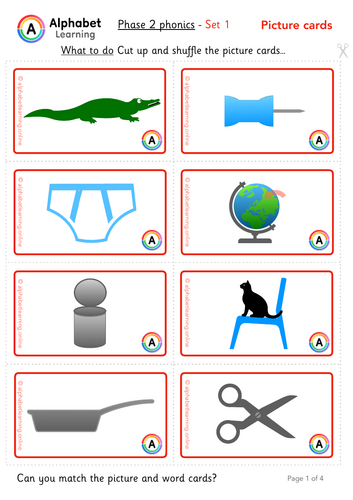 Phonics Phase 2 s a t p i n Picture/word match cards | Teaching Resources