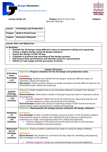 Design Dynamics: Build It Pencil Case Project - Booklet (KS3) + Lesson ...