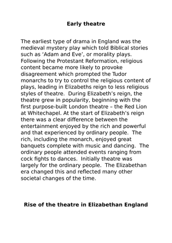 AQA 2026 HE - The Globe: L1:  The rise and development of the theatre in Elizabethan England