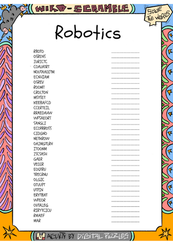 Robotics word scramble puzzle worksheet activity | Teaching Resources