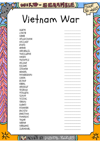 Vietnam War word scramble puzzle worksheet activity | Teaching Resources