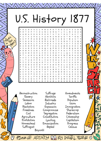 U.S. History 1877 word search puzzle worksheet activity | Teaching ...