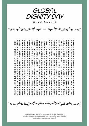 Global Dignity Day word search puzzle worksheet Activity | Teaching ...