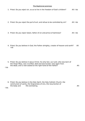 Y8: KS3 CATHOLIC RED: Creation and Covenant - What is Baptism and Infant vs Believer's