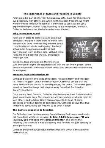 Y8: KS3 CATHOLIC RED: Creation and Covenant - What is Freedom?