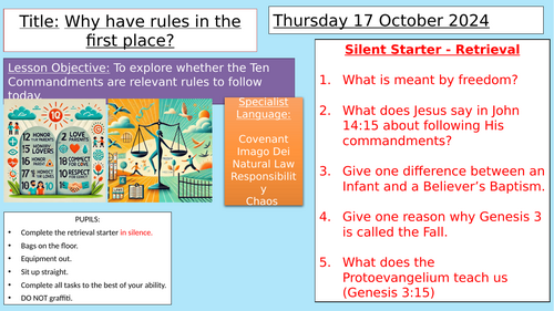 Y8: KS3 CATHOLIC RED: Creation and Covenant - Why have rules? Is the Decalogue still relevant today?