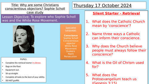 Y8: KS3 CATHOLIC RED: Creation and Covenant - Sophie Scholl - Conscientious Objector