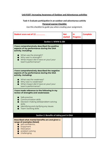 Sports Studies - Unit R187 - Increasing awareness in OAA - Student ...