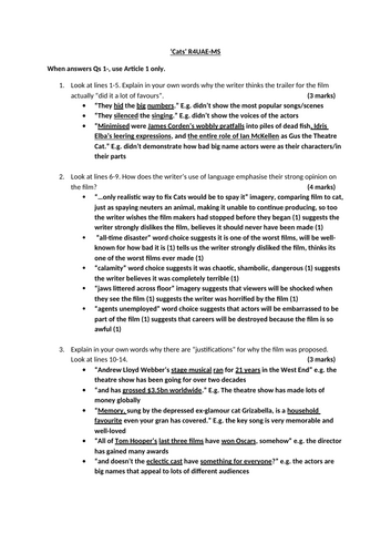 Higher English R4UAE RUAE Full Practice Paper-Cats | Teaching Resources