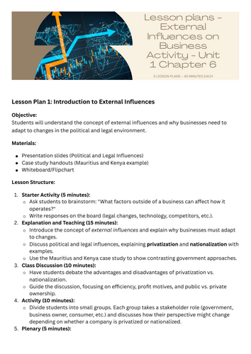 Lesson Plans - External influences on Business Activity - Chapter 6 A ...