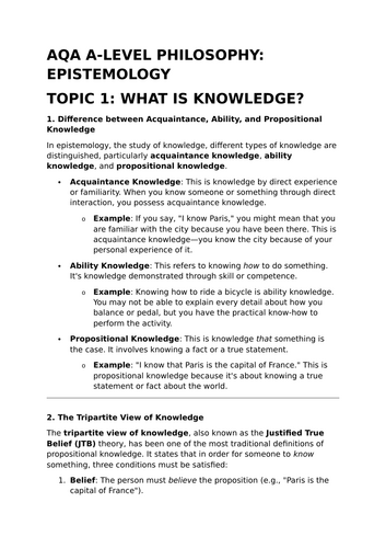 What is Knowledge? AQA A-Level Philosophy Revision Summary