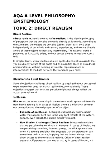 Direct Realism - AQA A-Level Philosophy Revision Summary