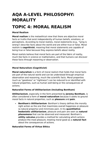 Moral Realism - AQA A-Level Philosophy Revision Summary